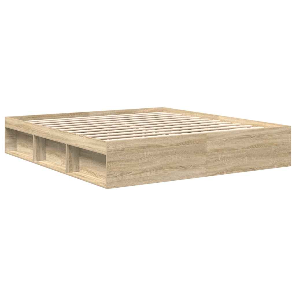 Sonoma Oak King Size Bed Frame With Storage - 200x200cm - Bargainia.com - 