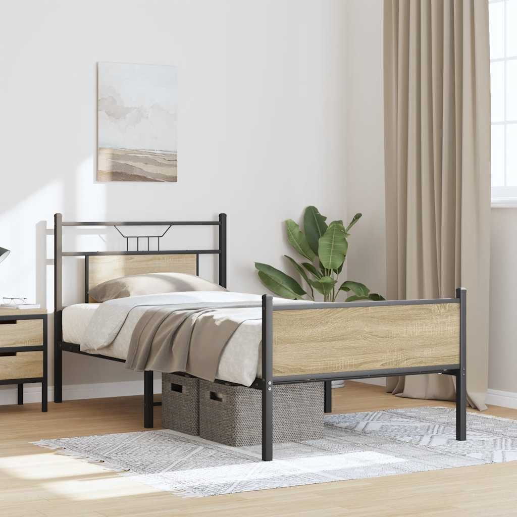 Bed Frame without Mattress Sonoma Oak 90x190 cm Single Engineered Wood - Bargainia.com - 