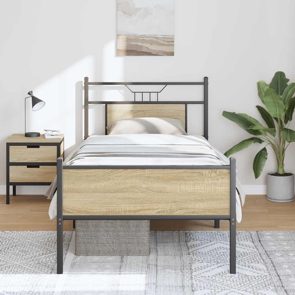 Bed Frame without Mattress Sonoma Oak 90x190 cm Single Engineered Wood - Bargainia.com - 