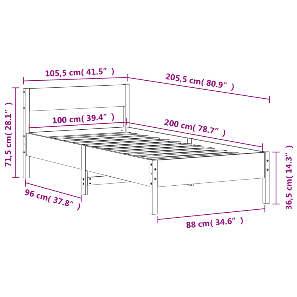 Bed Frame without Mattress Wax Brown 100x200 cm Solid Wood Pine - Bargainia.com - 