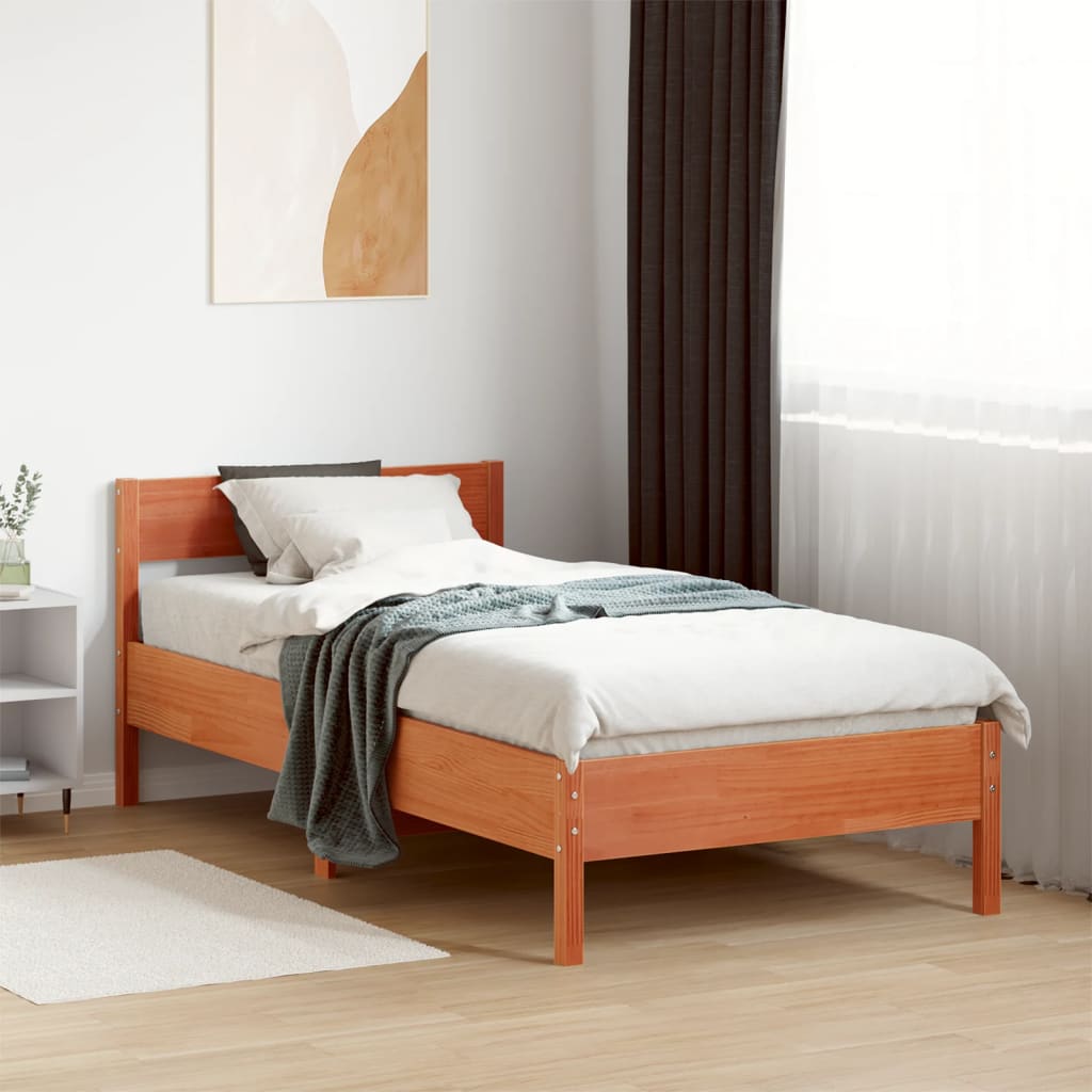 Bed Frame without Mattress Wax Brown 100x200 cm Solid Wood Pine - Bargainia.com - 