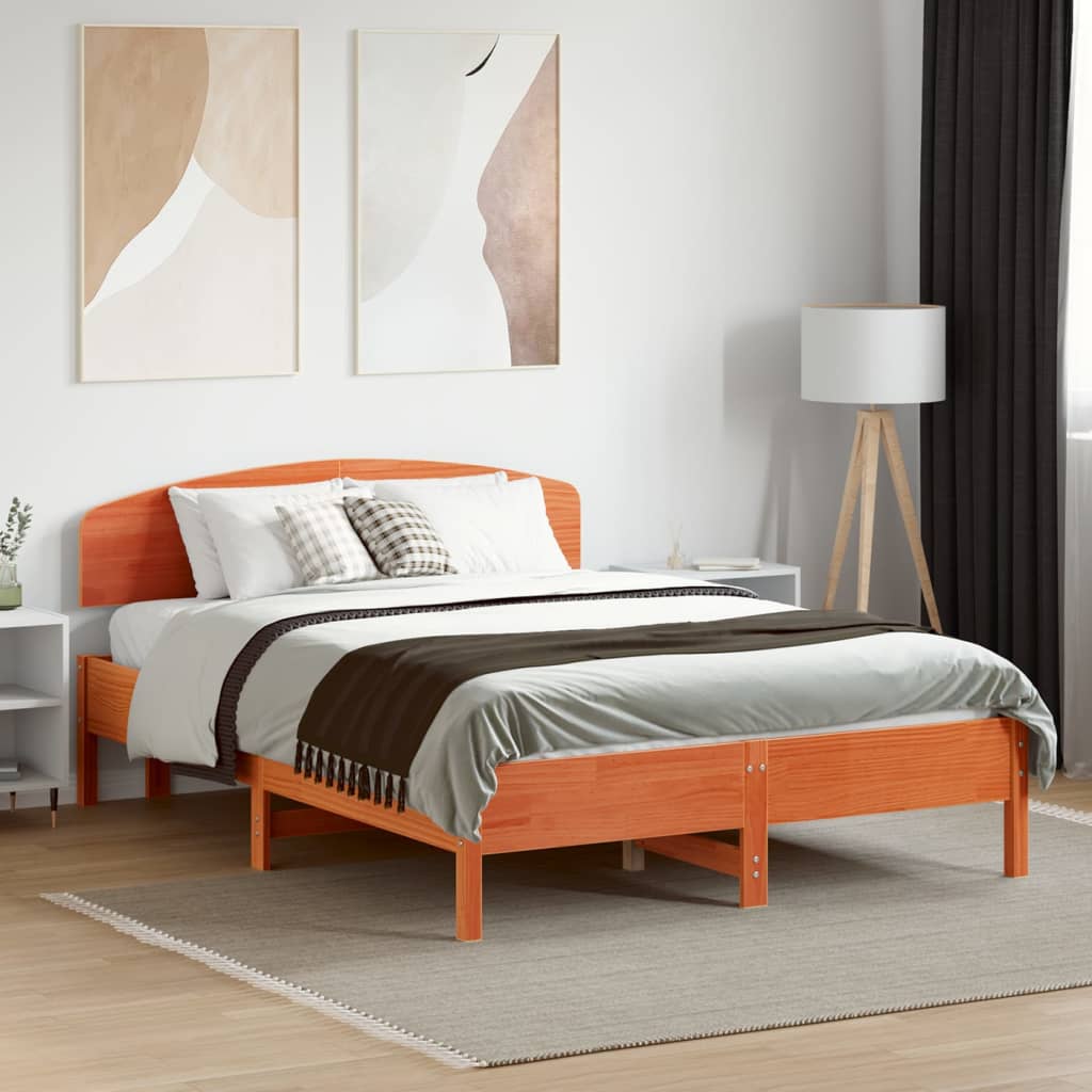 Bed Frame without Mattress Wax Brown 120x190 cm Small Double Solid Wood Pine - Bargainia.com - 
