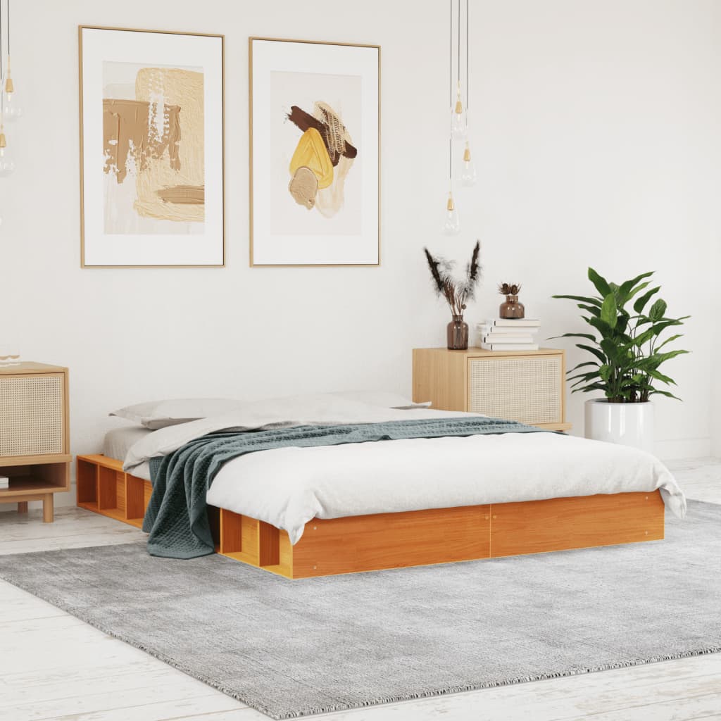 Bed Frame without Mattress Wax Brown 120x190 cm Small Double Solid Wood Pine - Bargainia.com - 