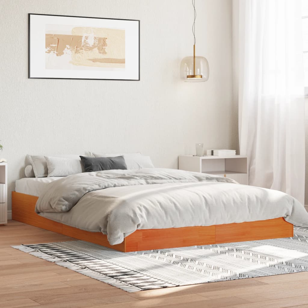 Bed Frame without Mattress Wax Brown 120x190 cm Small Double Solid Wood Pine - Bargainia.com - 