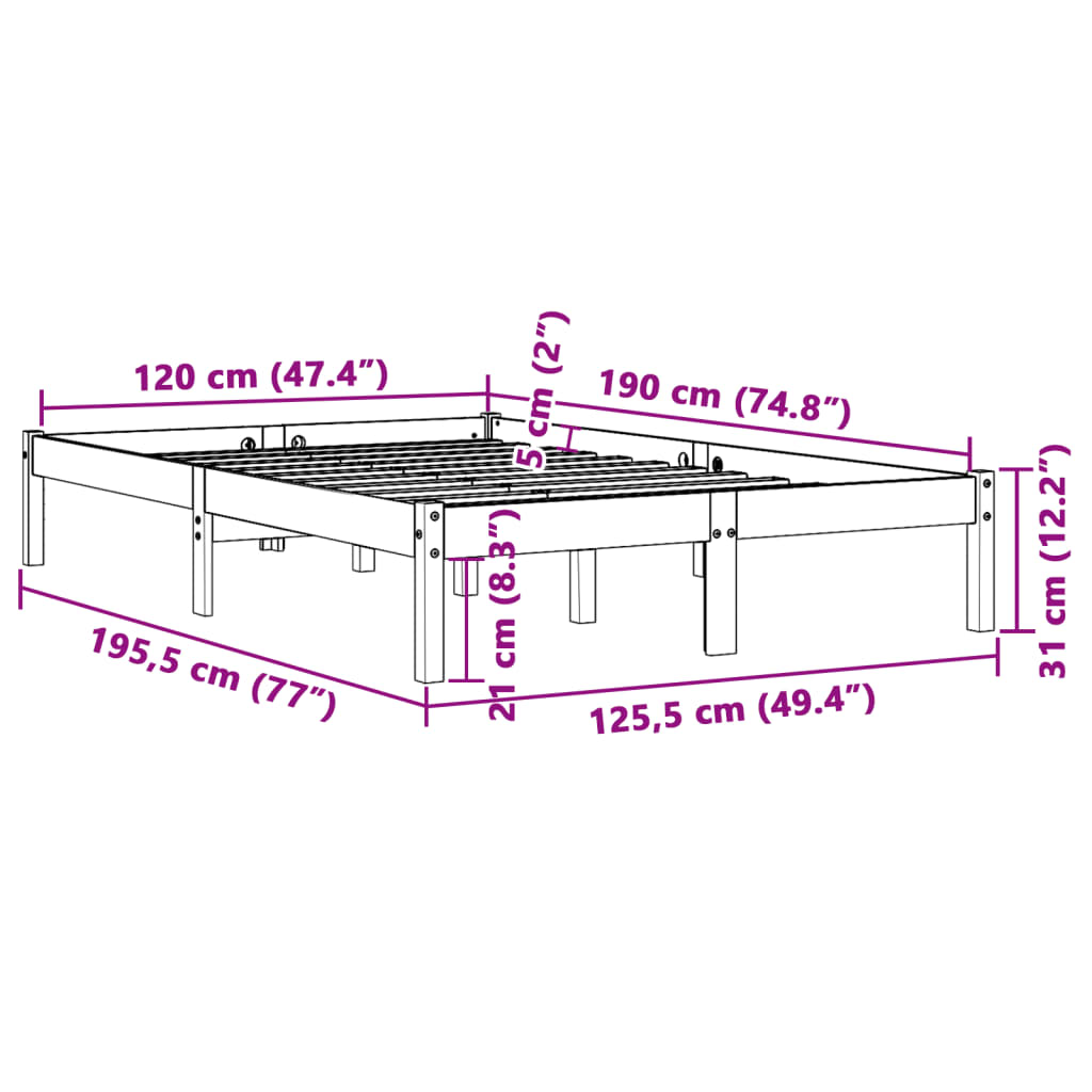 Bed Frame without Mattress Wax Brown 120x190 cm Small Double Solid Wood Pine - Bargainia.com - 