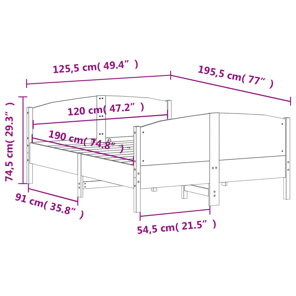 Bed Frame without Mattress Wax Brown 120x190 cm Small Double Solid Wood Pine - Bargainia.com - 