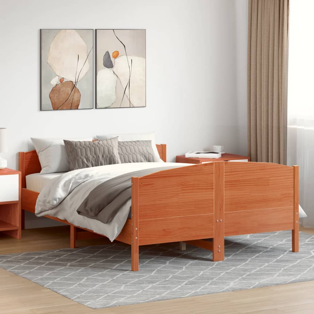 Bed Frame without Mattress Wax Brown 120x190 cm Small Double Solid Wood Pine - Bargainia.com - 