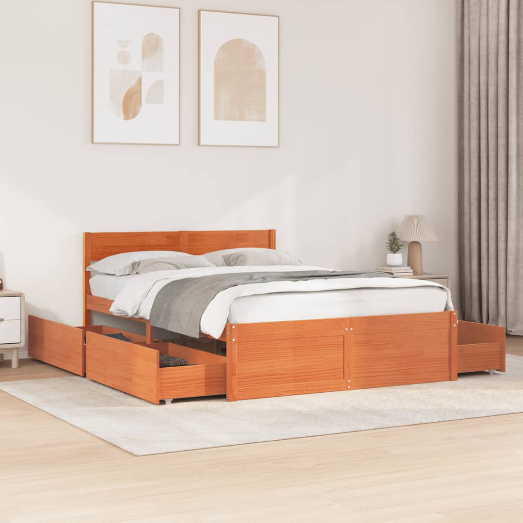 Bed Frame without Mattress Wax Brown 120x190 cm Small Double Solid Wood Pine - Bargainia.com - 