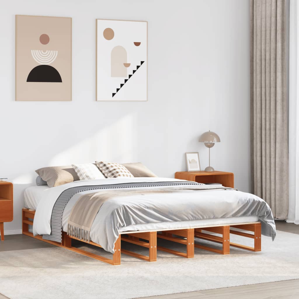 Bed Frame without Mattress Wax Brown 120x190 cm Small Double Solid Wood Pine - Bargainia.com - 