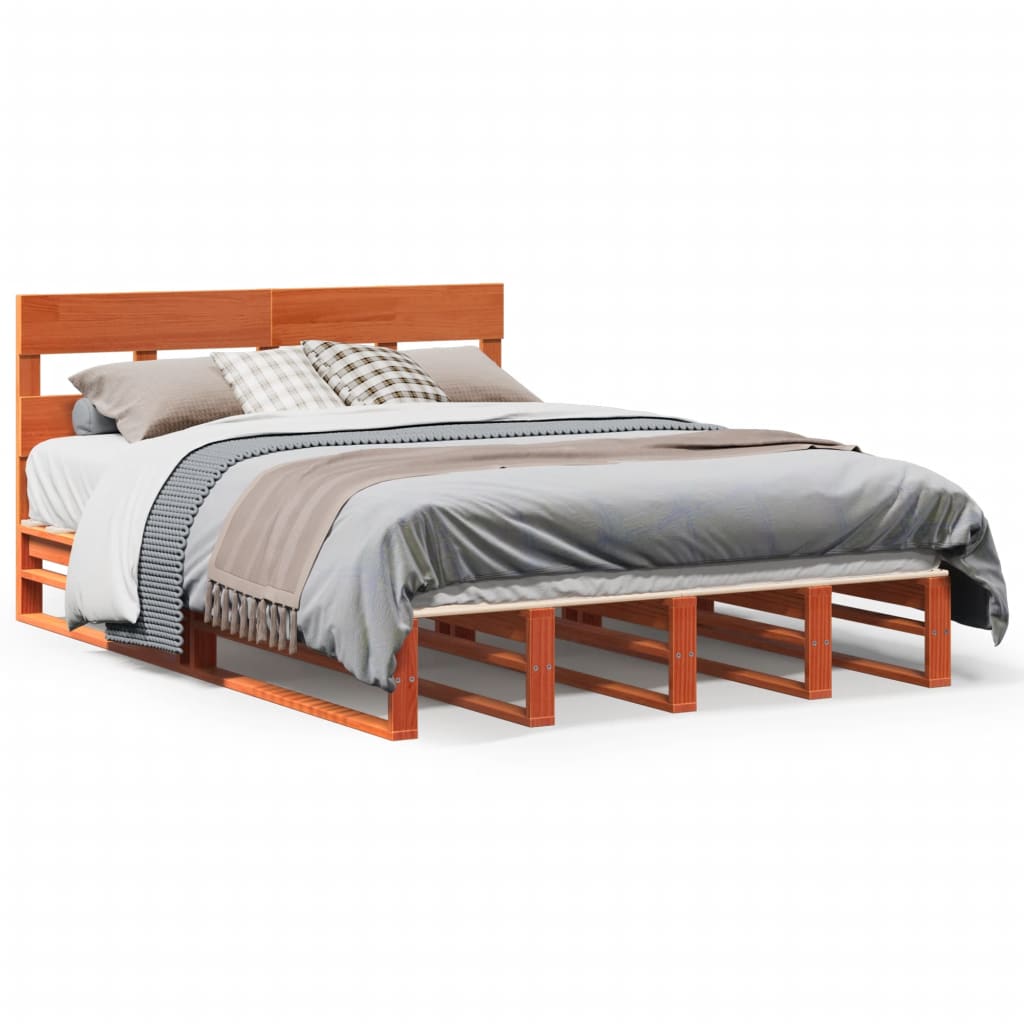 Bed Frame without Mattress Wax Brown 120x190 cm Small Double Solid Wood Pine - Bargainia.com - 