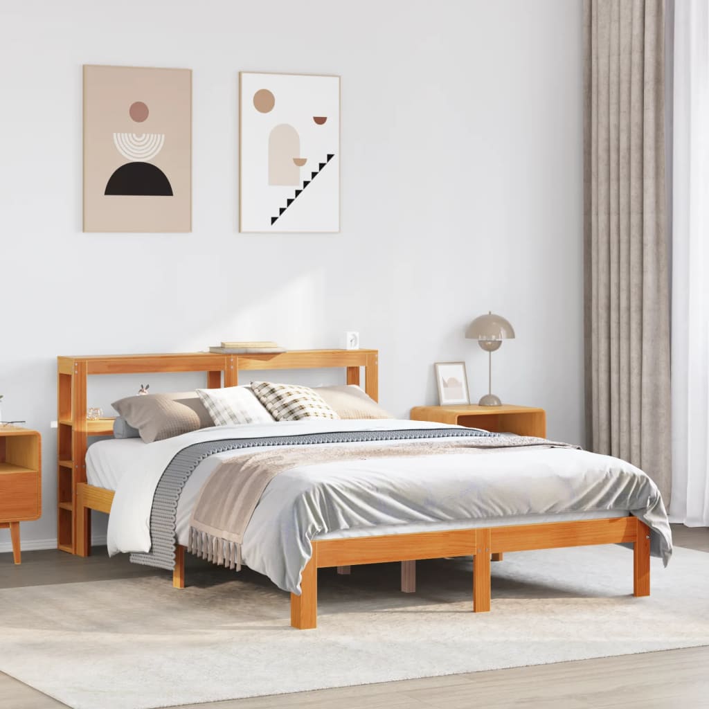 Bed Frame without Mattress Wax Brown 120x190 cm Small Double Solid Wood Pine - Bargainia.com - 