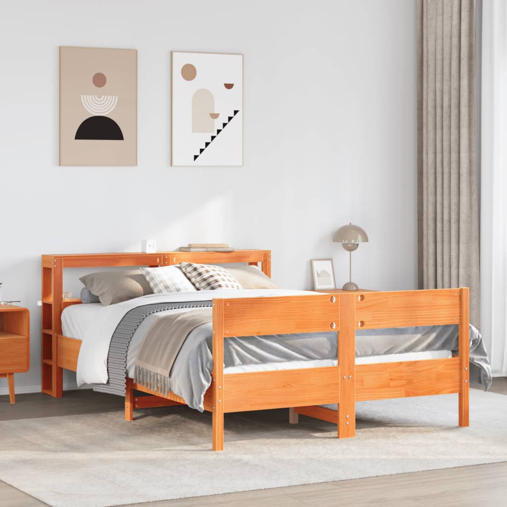 Bed Frame without Mattress Wax Brown 120x190 cm Small Double Solid Wood Pine - Bargainia.com - 