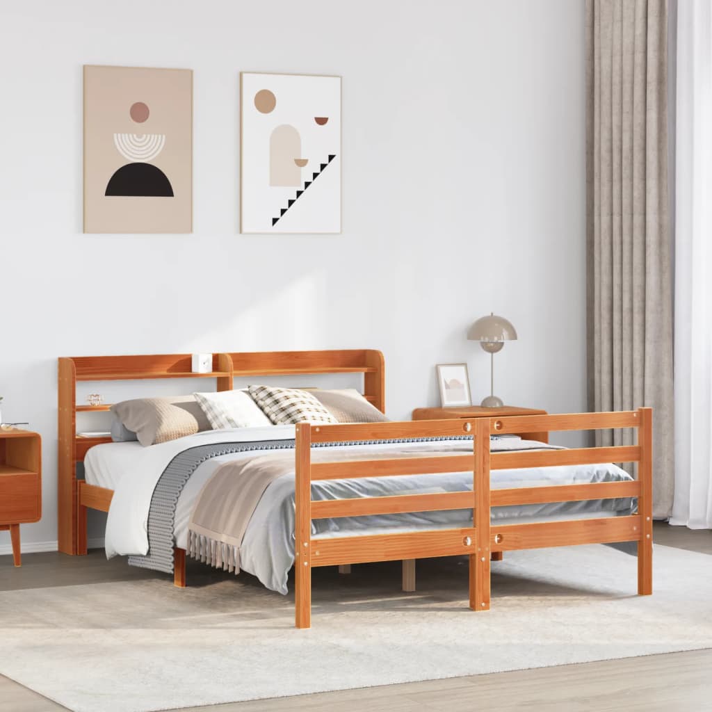 Bed Frame without Mattress Wax Brown 120x190 cm Small Double Solid Wood Pine - Bargainia.com - 