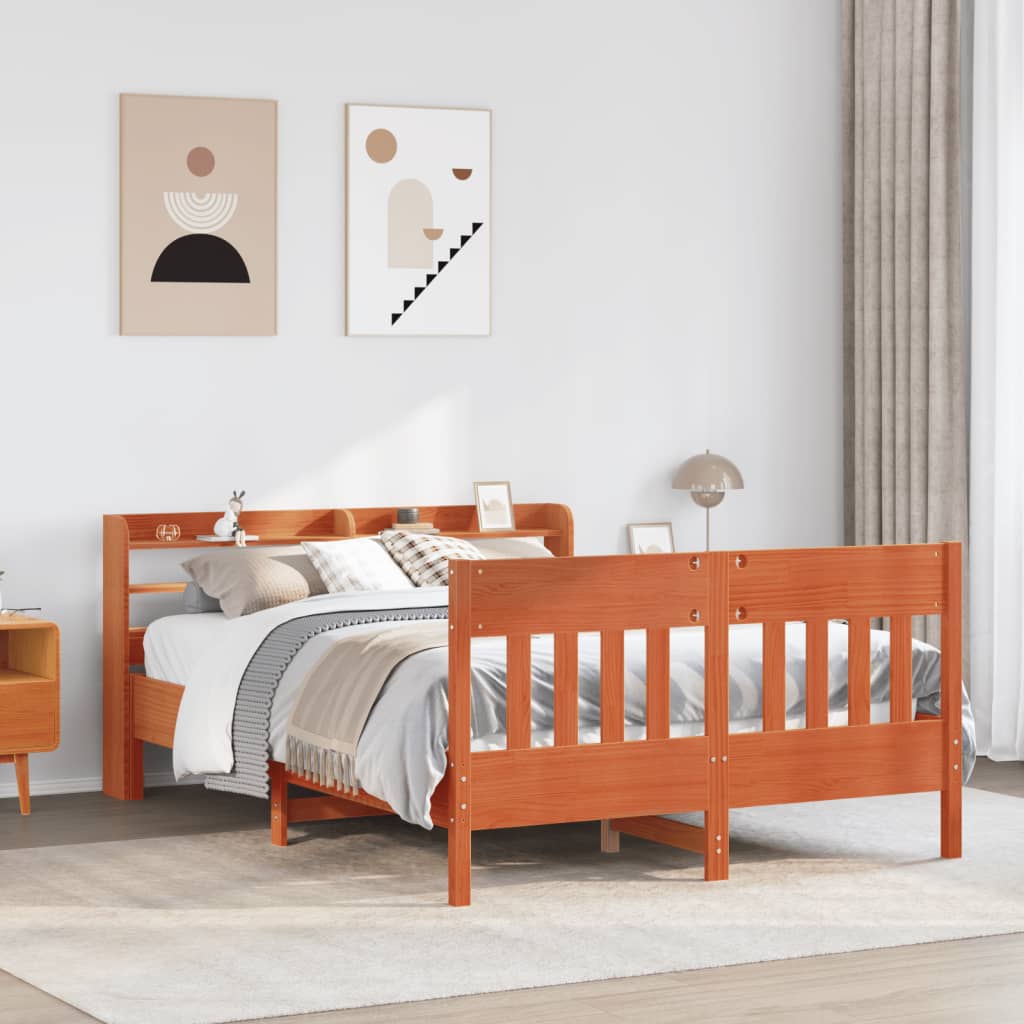 Bed Frame without Mattress Wax Brown 120x190 cm Small Double Solid Wood Pine - Bargainia.com - 