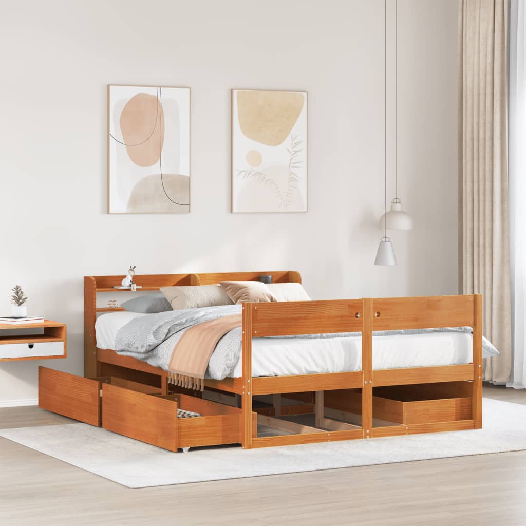 Bed Frame without Mattress Wax Brown 120x190 cm Small Double Solid Wood Pine - Bargainia.com - 