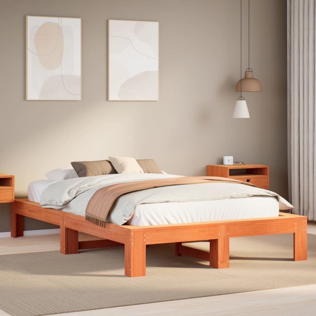 Bed Frame without Mattress Wax Brown 120x190 cm Small Double Solid Wood Pine - Bargainia.com - 