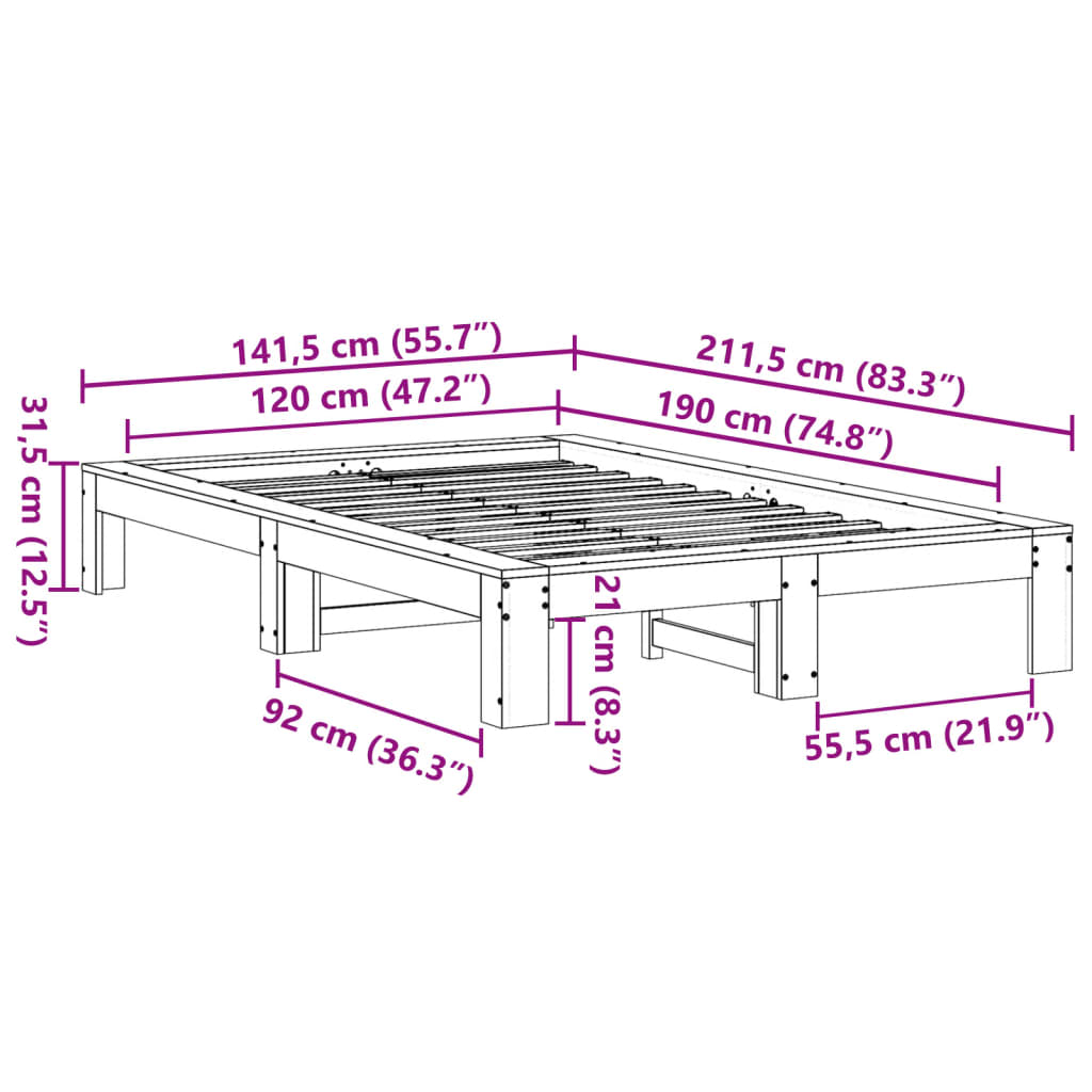 Bed Frame without Mattress Wax Brown 120x190 cm Small Double Solid Wood Pine - Bargainia.com - 