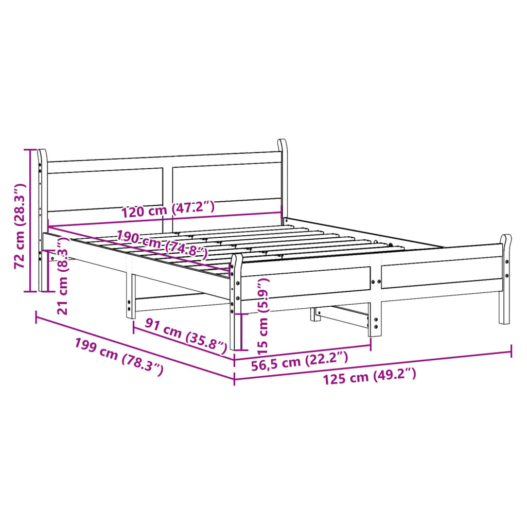 Bed Frame without Mattress Wax Brown 120x190 cm Small Double Solid Wood Pine - Bargainia.com - 