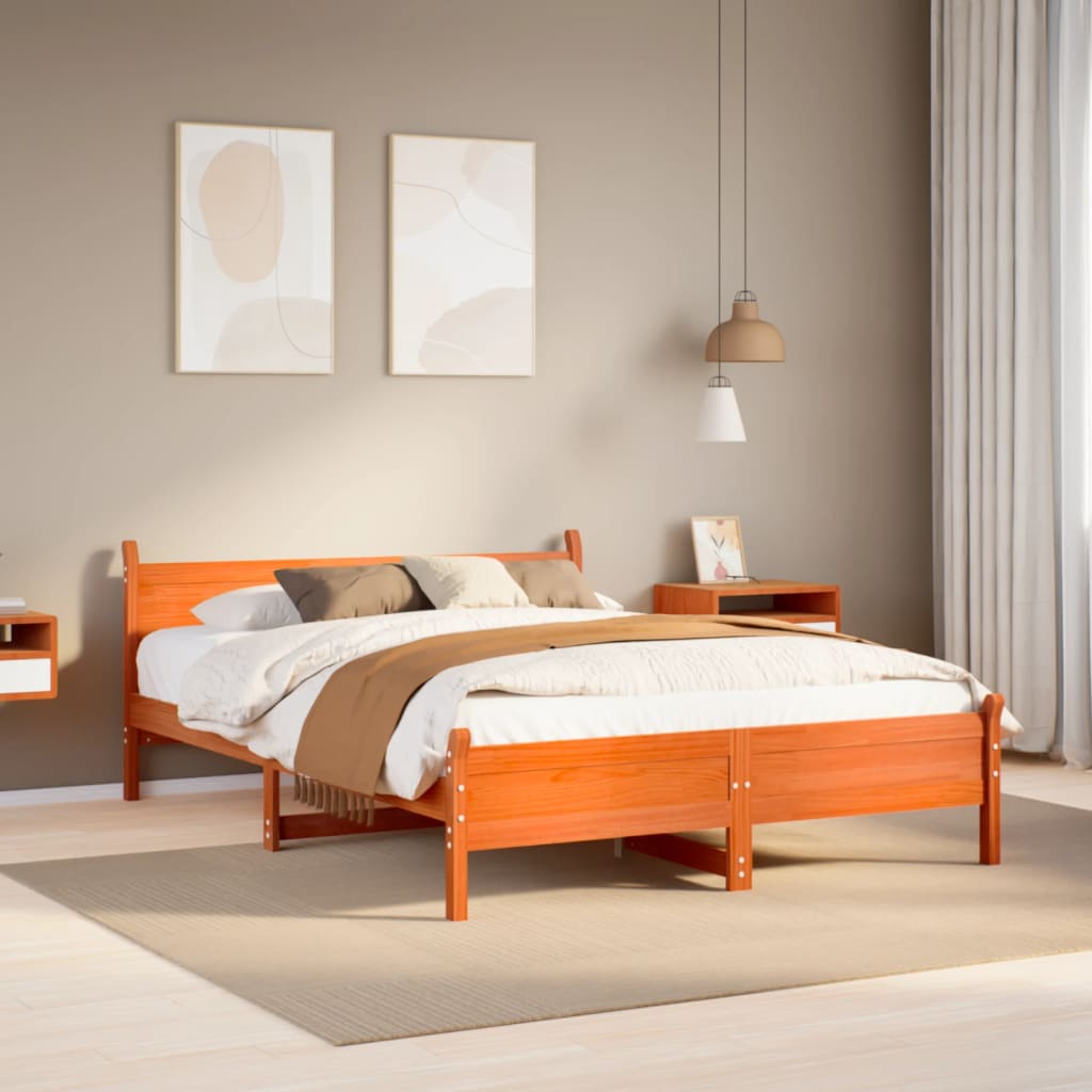 Bed Frame without Mattress Wax Brown 120x190 cm Small Double Solid Wood Pine - Bargainia.com - 