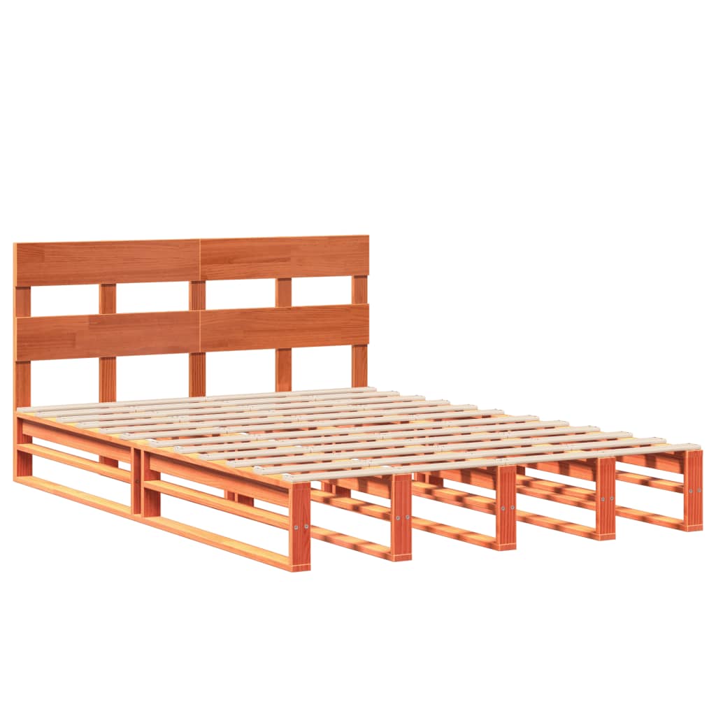 Bed Frame without Mattress Wax Brown 135x190 cm Double Solid Wood Pine - Bargainia.com - 