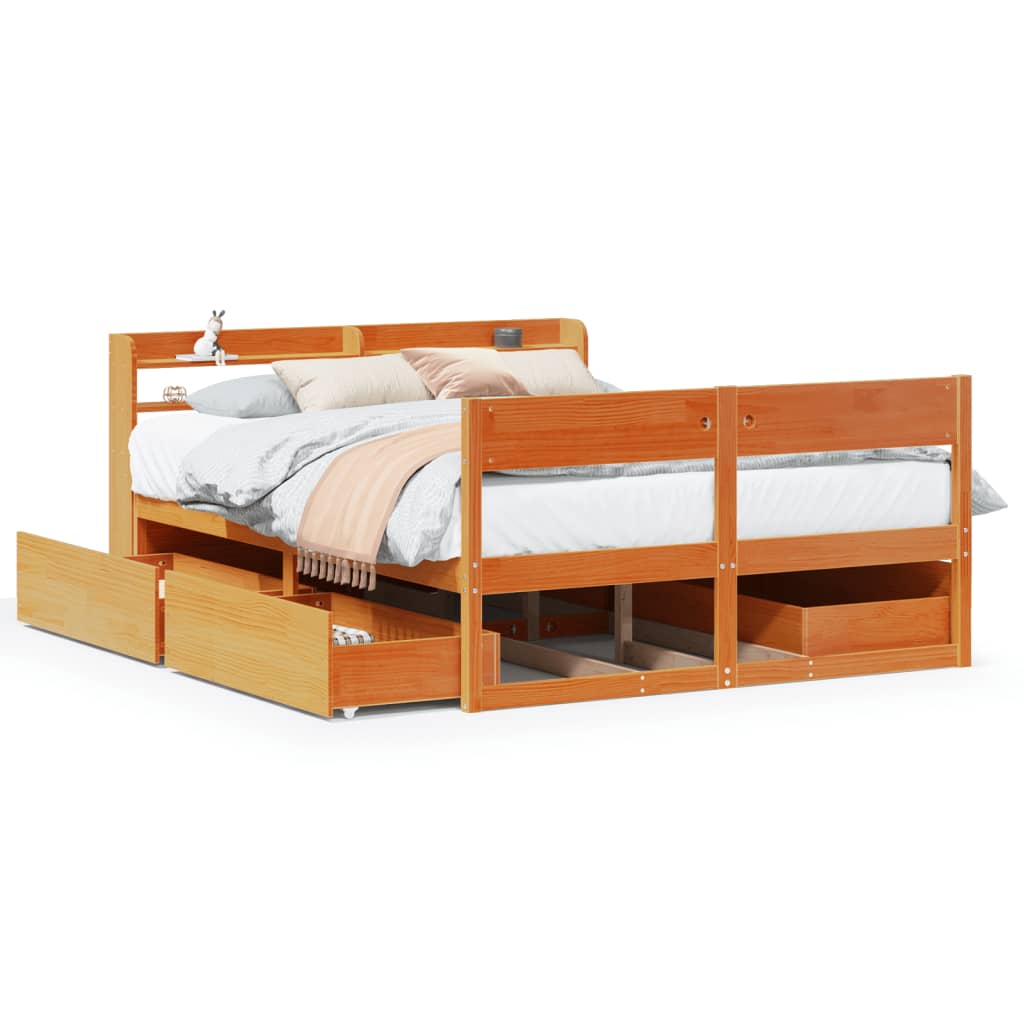 Bed Frame without Mattress Wax Brown 140x200 cm Solid Wood Pine - Bargainia.com - 8721102983801 - 3307124
