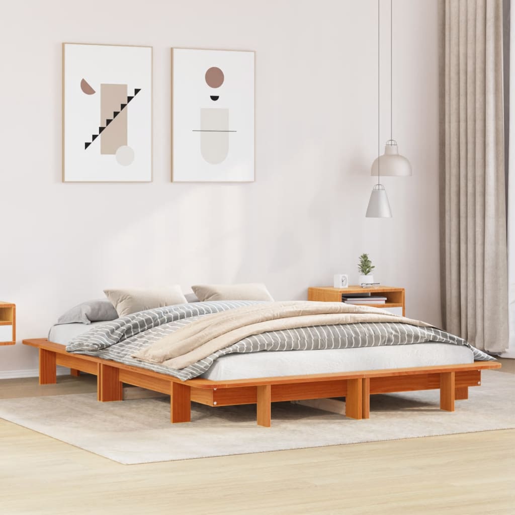 Bed Frame without Mattress Wax Brown 150x200 cm King Size Solid Wood Pine - Bargainia.com - 