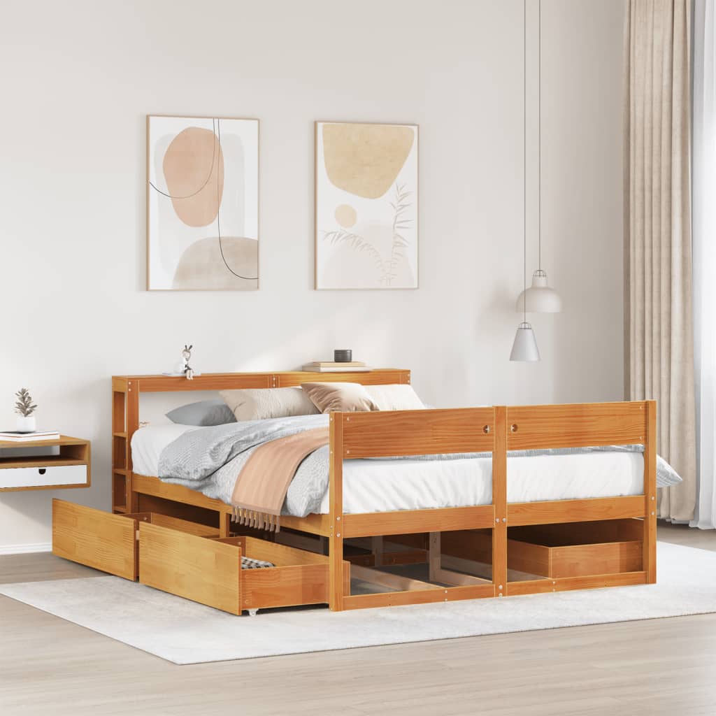 Bed Frame without Mattress Wax Brown 160x200 cm Solid Wood Pine - Bargainia.com - 8721102976339 - 3306377
