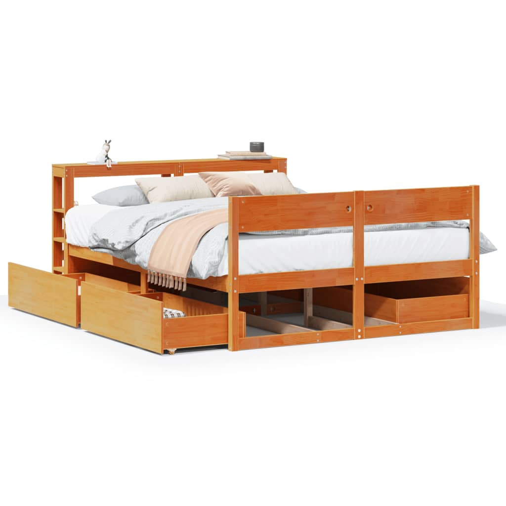 Bed Frame without Mattress Wax Brown 160x200 cm Solid Wood Pine - Bargainia.com - 8721102976339 - 3306377