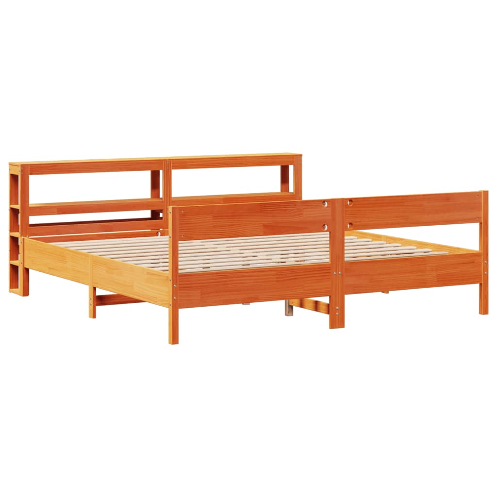 Bed Frame without Mattress Wax Brown 200x200 cm Solid Wood Pine - Bargainia.com - 