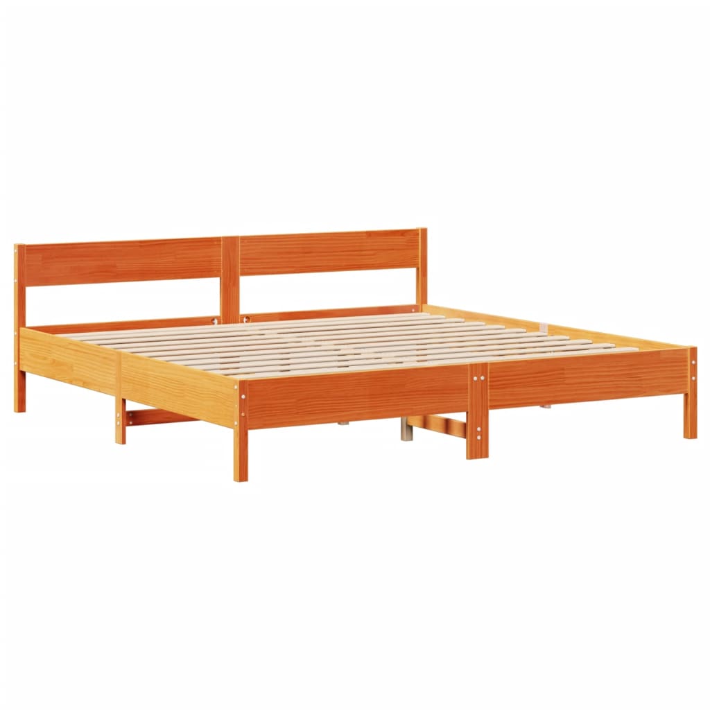 Bed Frame without Mattress Wax Brown 200x200 cm Solid Wood Pine - Bargainia.com - 