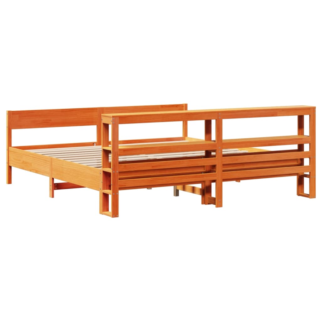 Bed Frame without Mattress Wax Brown 200x200 cm Solid Wood Pine - Bargainia.com - 