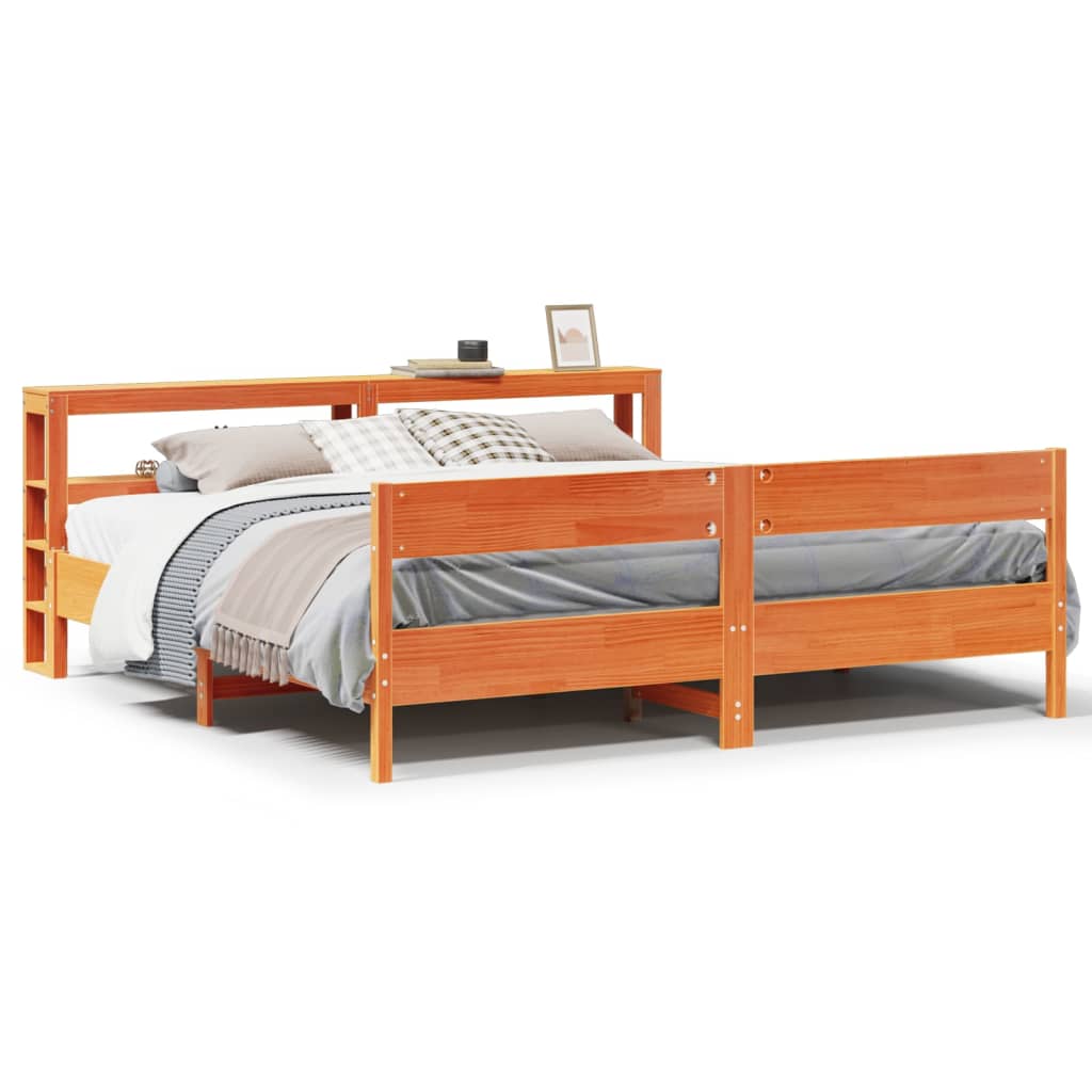 Bed Frame without Mattress Wax Brown 200x200 cm Solid Wood Pine - Bargainia.com - 