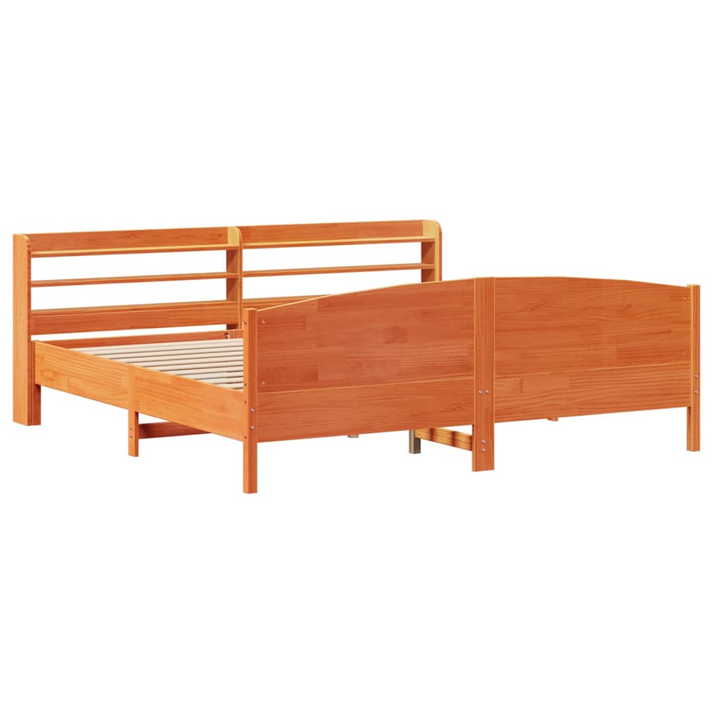 Bed Frame without Mattress Wax Brown 200x200 cm Solid Wood Pine - Bargainia.com - 