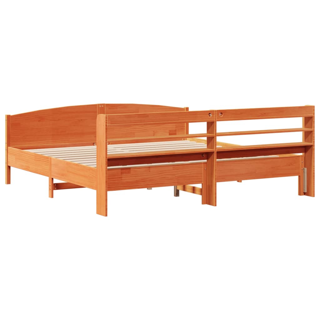 Bed Frame without Mattress Wax Brown 200x200 cm Solid Wood Pine - Bargainia.com - 