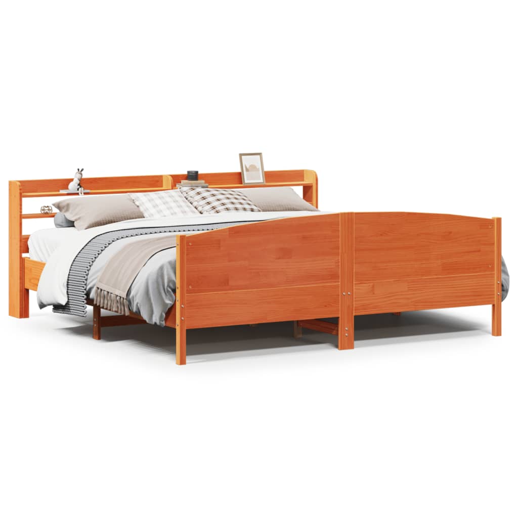 Bed Frame without Mattress Wax Brown 200x200 cm Solid Wood Pine - Bargainia.com - 