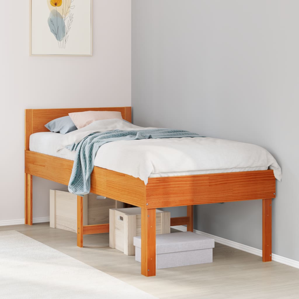 Bed Frame without Mattress Wax Brown 75x190 cm Small Single Solid Wood Pine - Bargainia.com - 