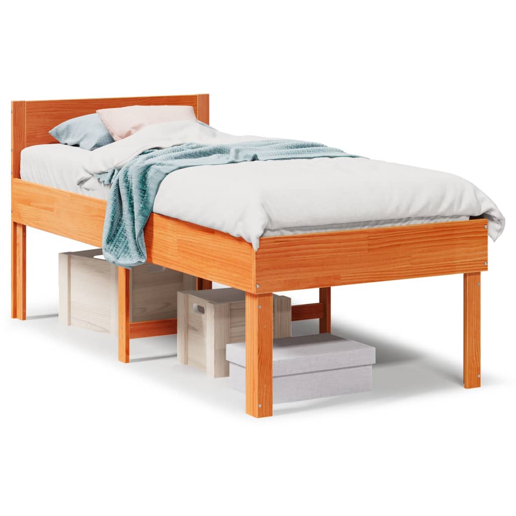 Bed Frame without Mattress Wax Brown 75x190 cm Small Single Solid Wood Pine - Bargainia.com - 
