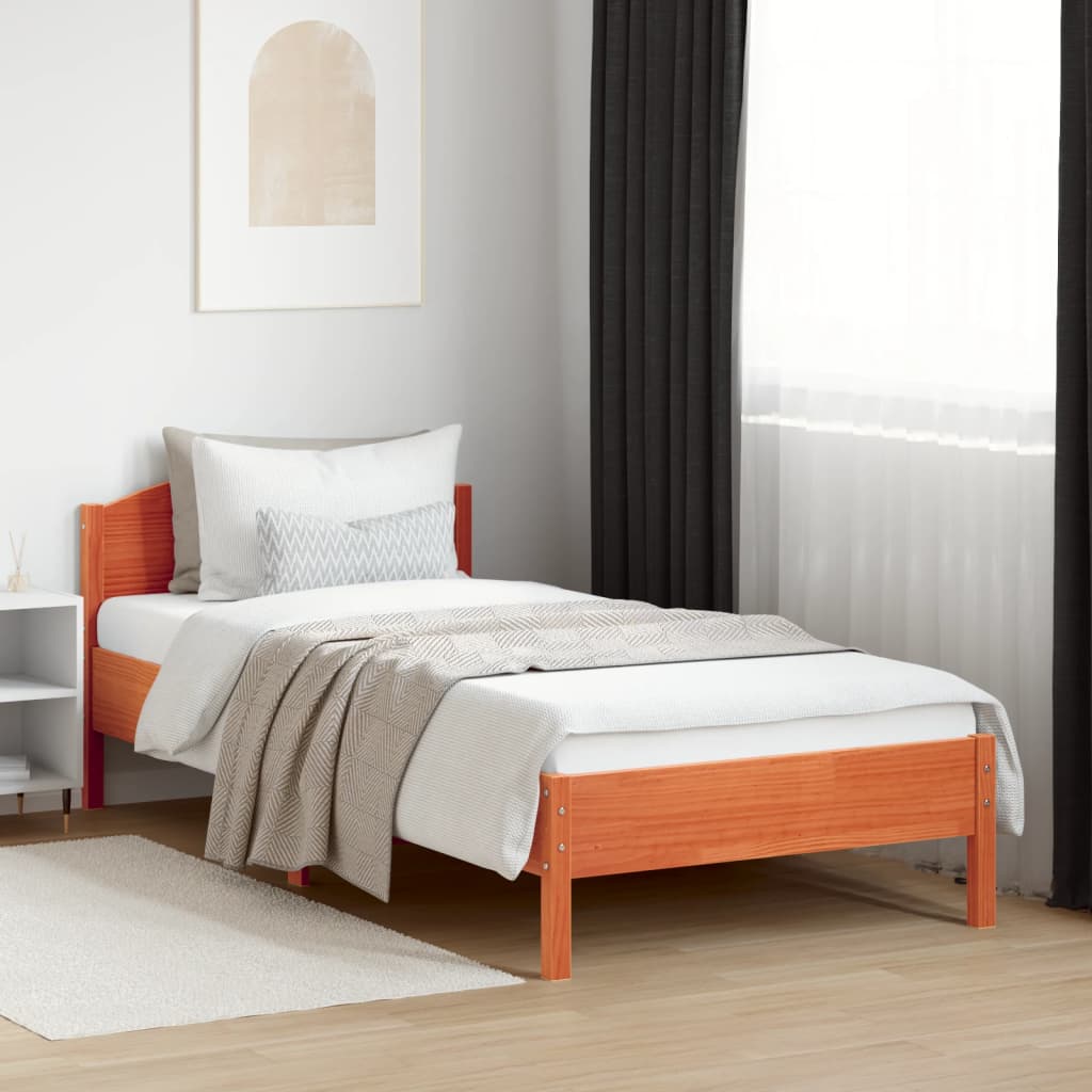 Bed Frame without Mattress Wax Brown 90x200 cm Solid Wood Pine - Bargainia.com - 