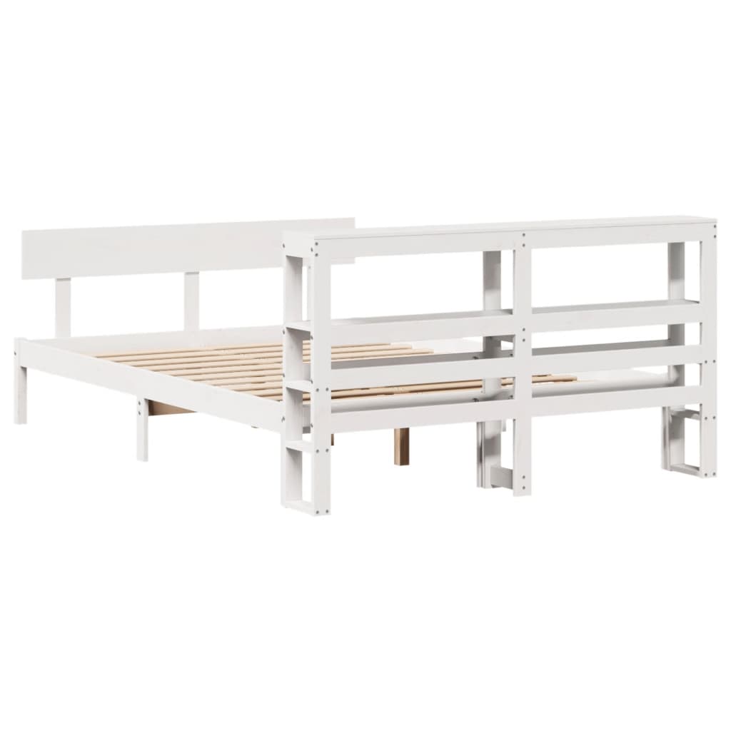 Bed Frame without Mattress White 135x190 cm Double Solid Wood Pine - Bargainia.com - 
