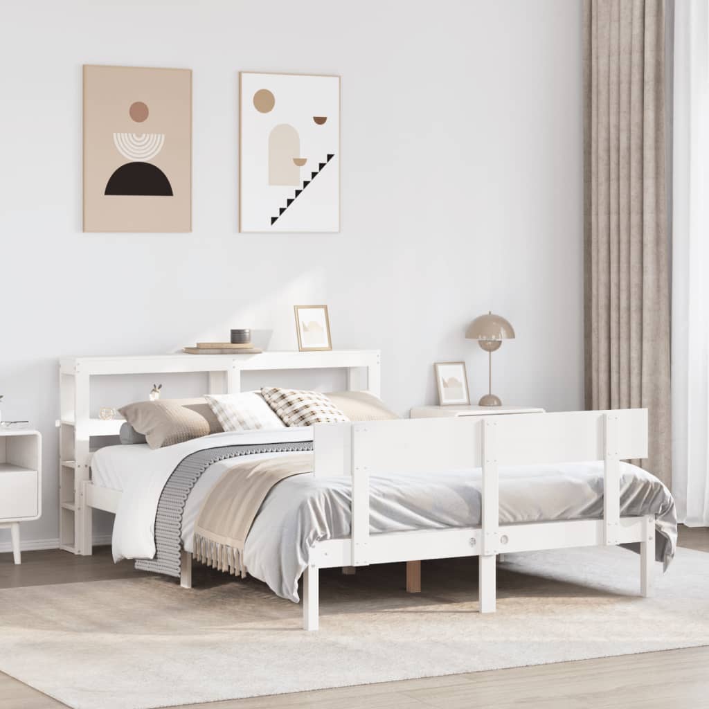 Bed Frame without Mattress White 135x190 cm Double Solid Wood Pine - Bargainia.com - 