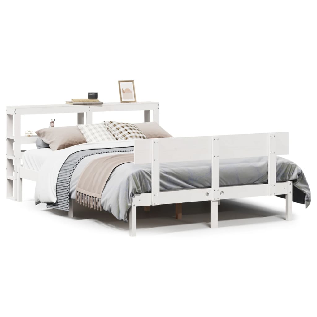 Bed Frame without Mattress White 135x190 cm Double Solid Wood Pine - Bargainia.com - 