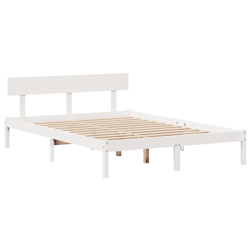 Bed Frame without Mattress White 135x190 cm Double Solid Wood Pine - Bargainia.com - 