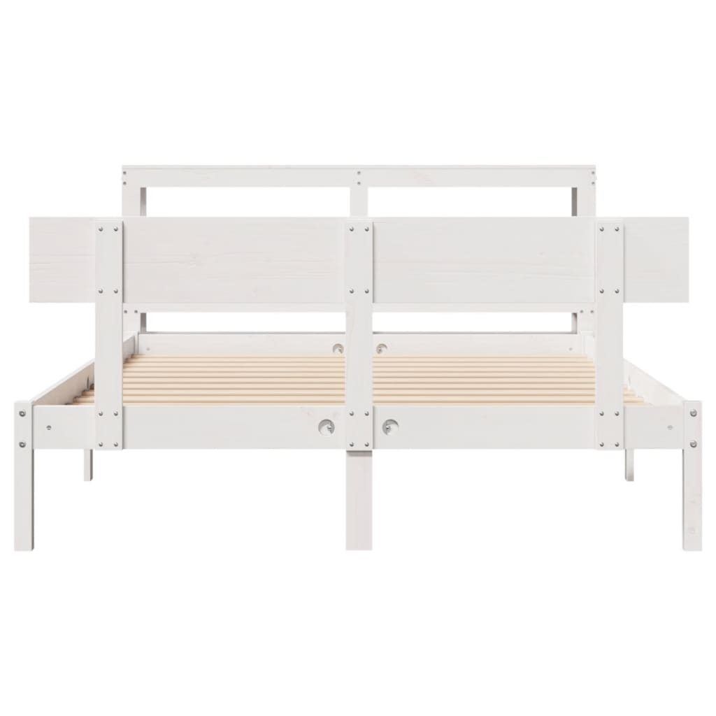 Bed Frame without Mattress White 135x190 cm Double Solid Wood Pine - Bargainia.com - 