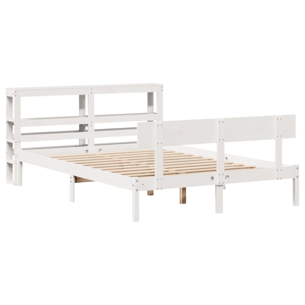 Bed Frame without Mattress White 135x190 cm Double Solid Wood Pine - Bargainia.com - 