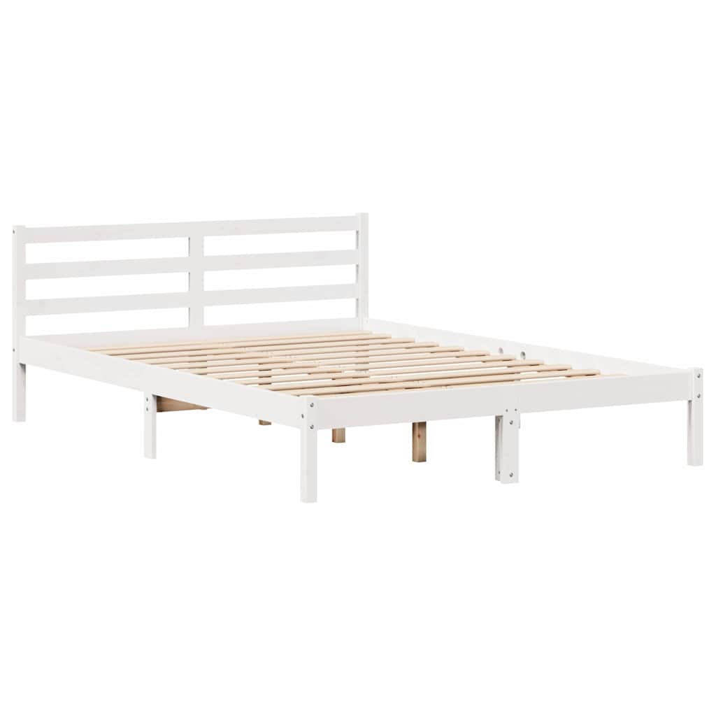 Bed Frame without Mattress White 140x190 cm Solid Wood Pine - Bargainia.com - 