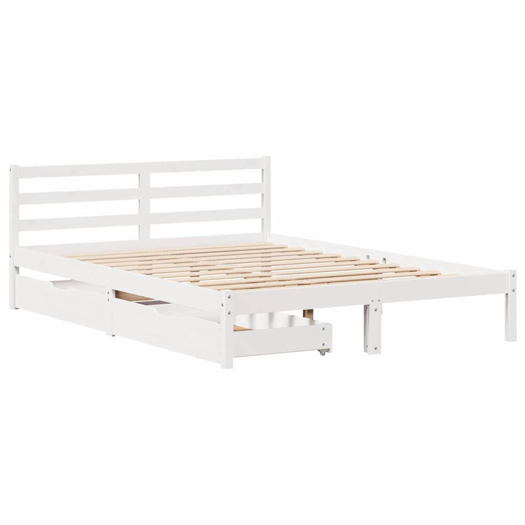 Bed Frame without Mattress White 140x190 cm Solid Wood Pine - Bargainia.com - 