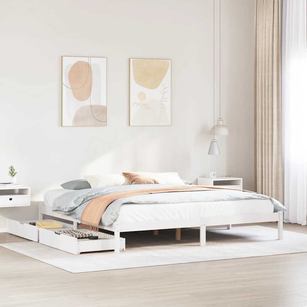 Bed Frame without Mattress White 180x200 cm Super King Solid Wood Pine - Bargainia.com - 8721102938320 - 3301443
