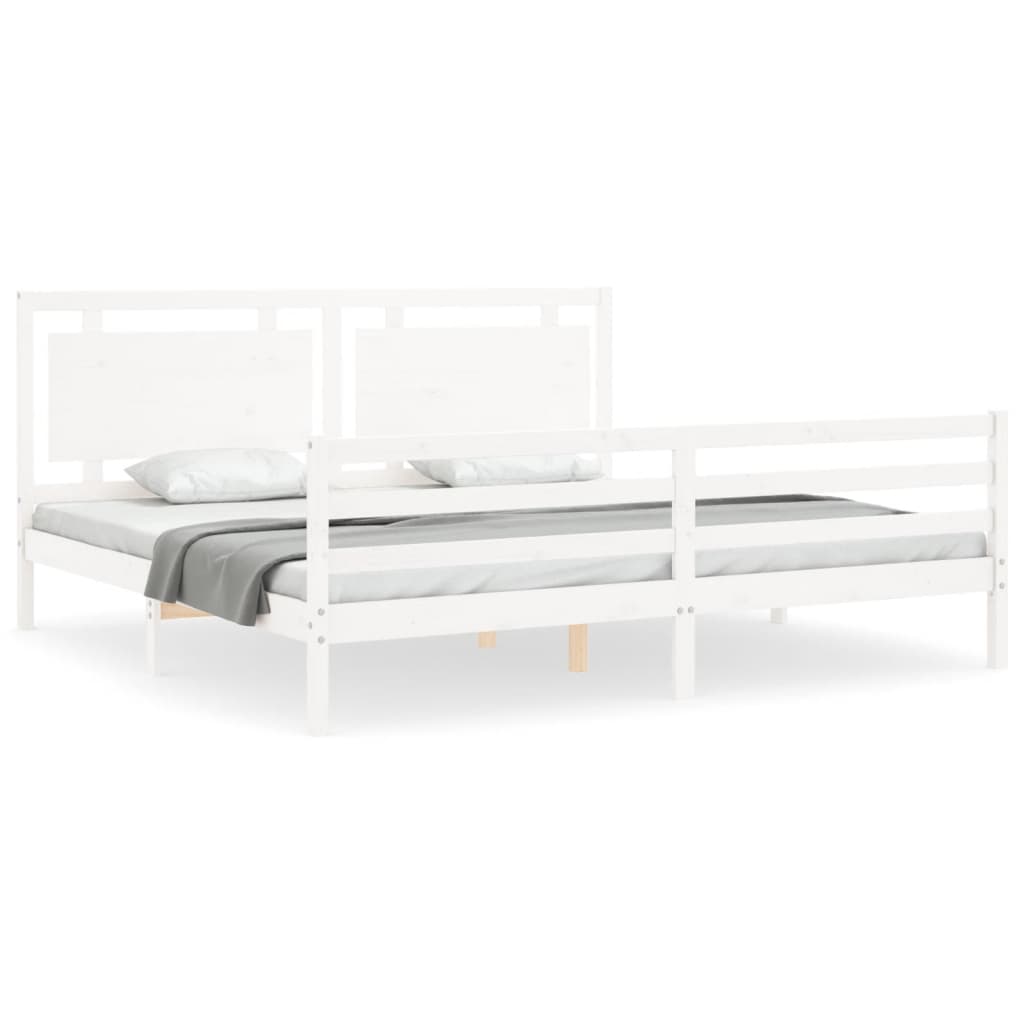 Bed Frame without Mattress White 200x200 cm Solid Wood - Bargainia.com - 