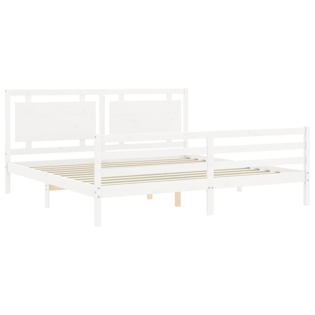 Bed Frame without Mattress White 200x200 cm Solid Wood - Bargainia.com - 