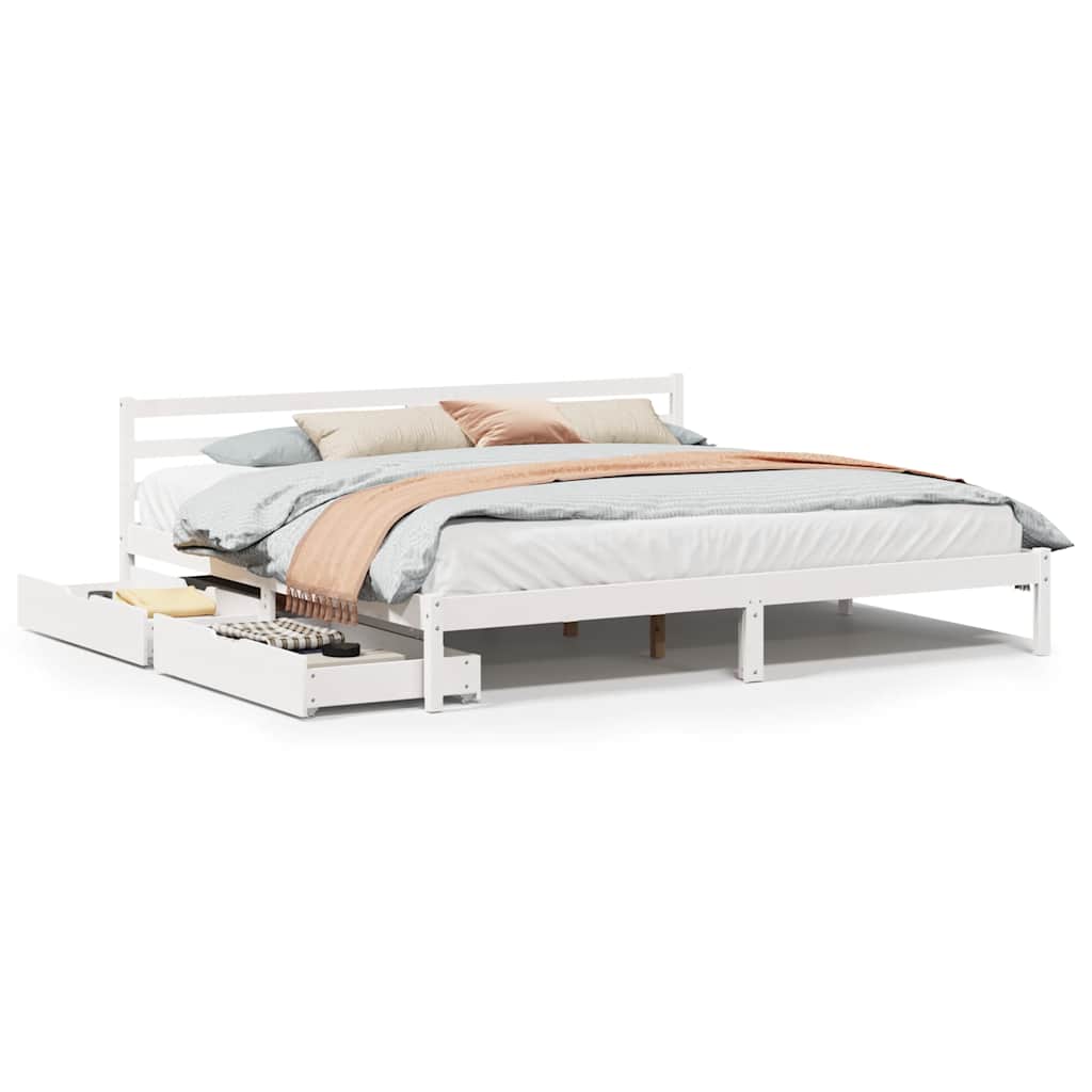 Bed Frame without Mattress White 200x200 cm Solid Wood Pine - Bargainia.com - 8721102939389 - 3301549